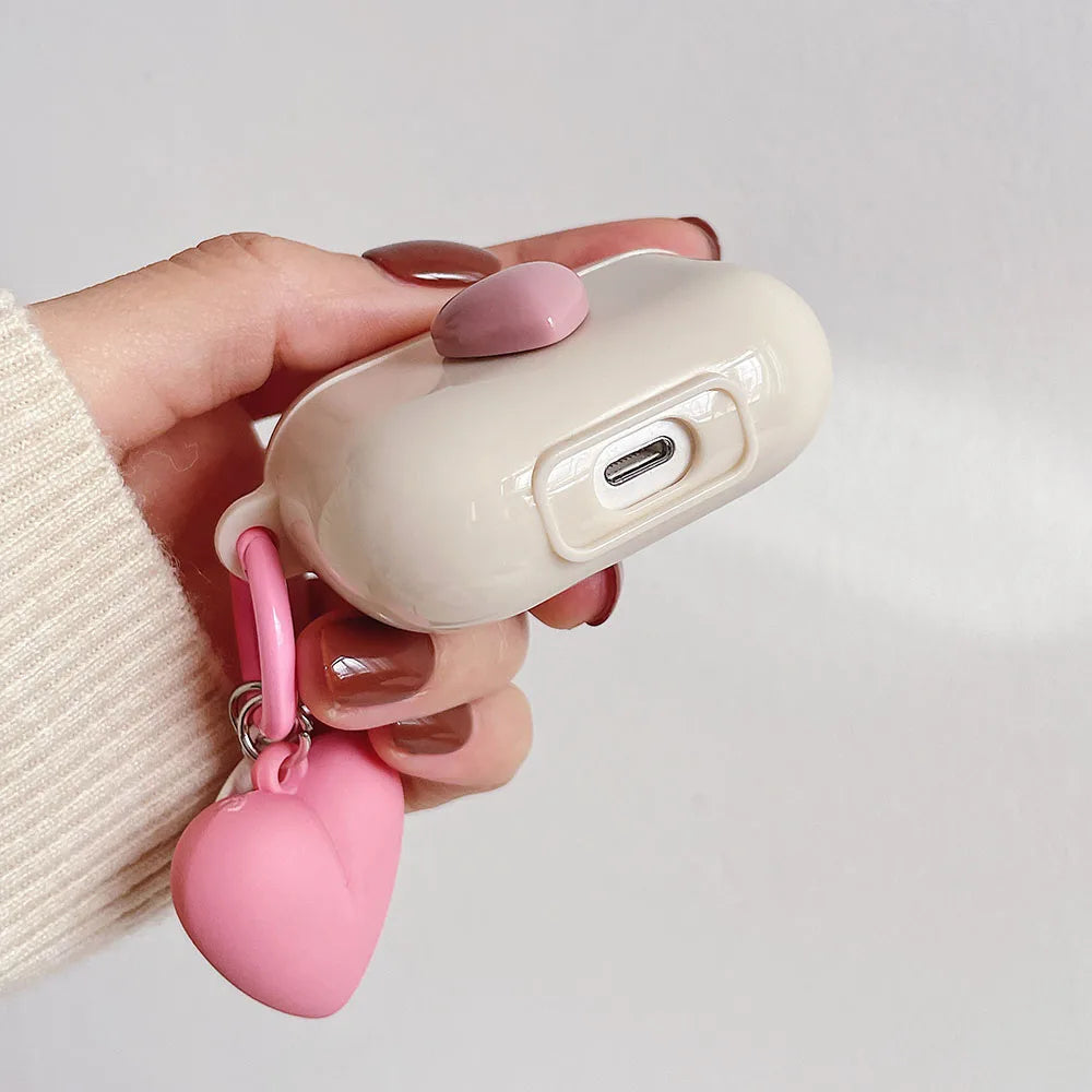 Cute 3D Heart Silicone Case for AirPods Pro 2/3 with Keyring Charm