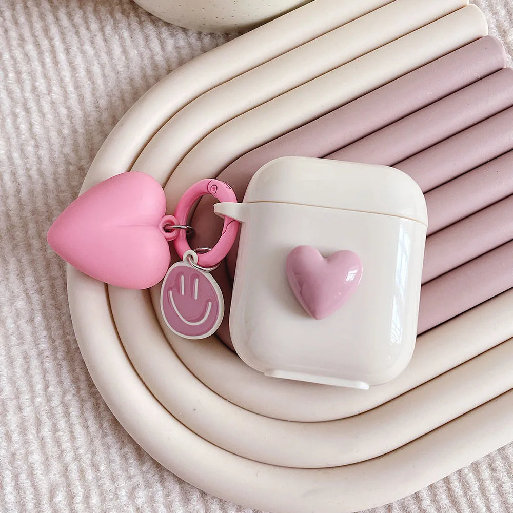 Cute 3D Heart Silicone Case for AirPods Pro 2/3 with Keyring Charm
