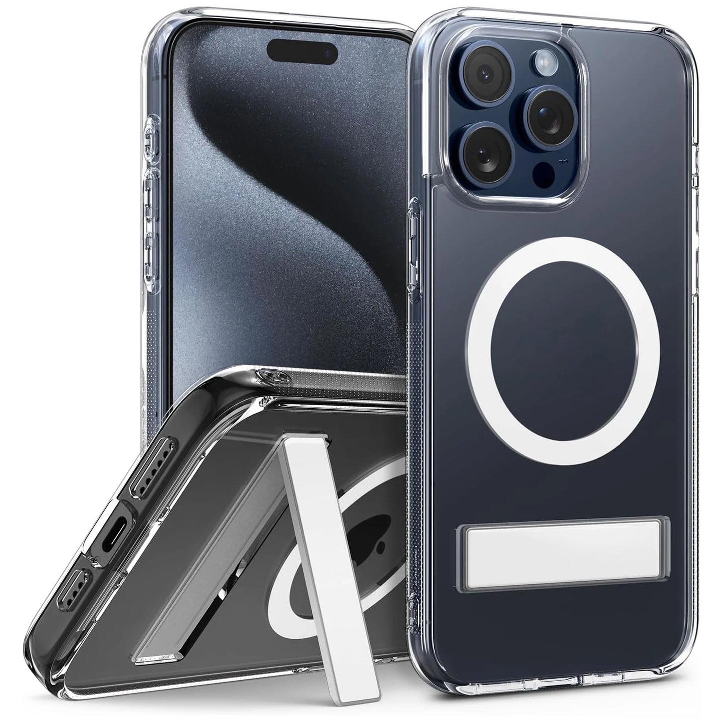 Clear Magnetic iPhone Case with Metal Kickstand – Shockproof Back Cover