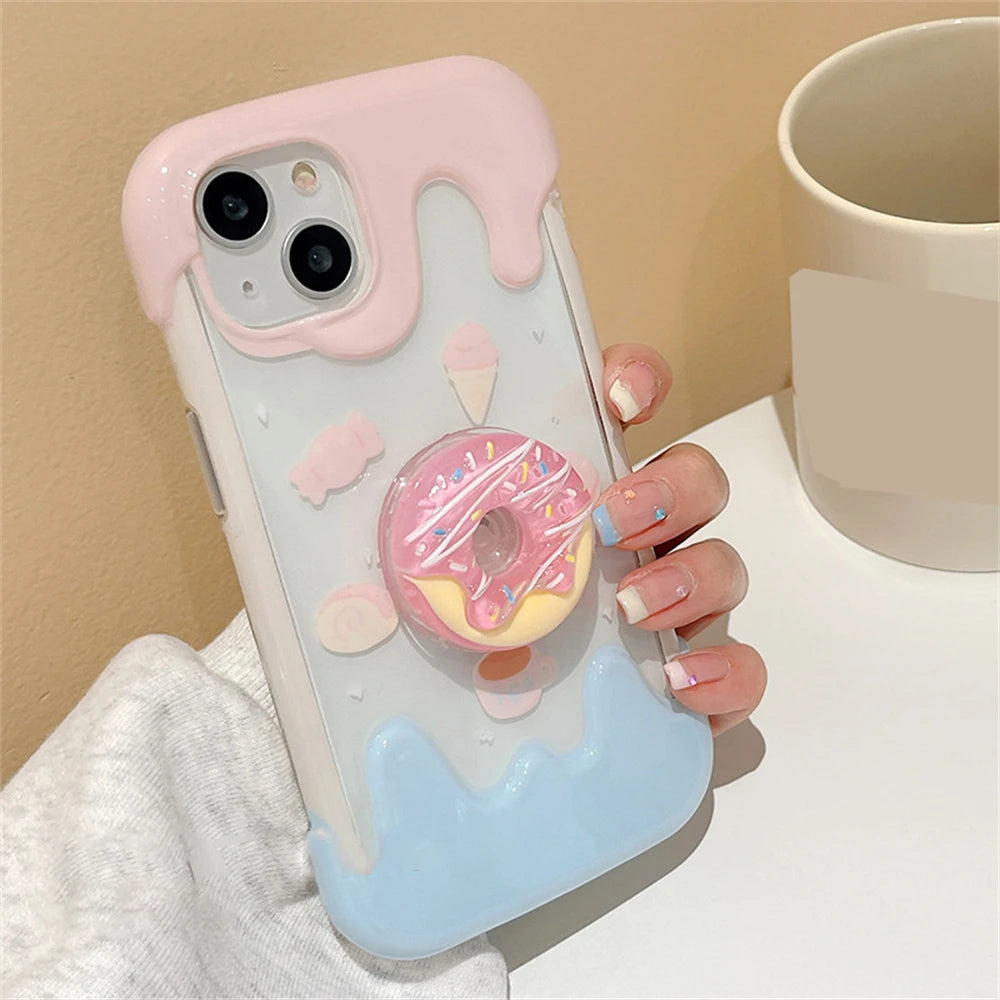Korean Cute Ice Cream Donut Ring Holder Stand Case for iPhone 11, 12, 13, 14 Pro Max