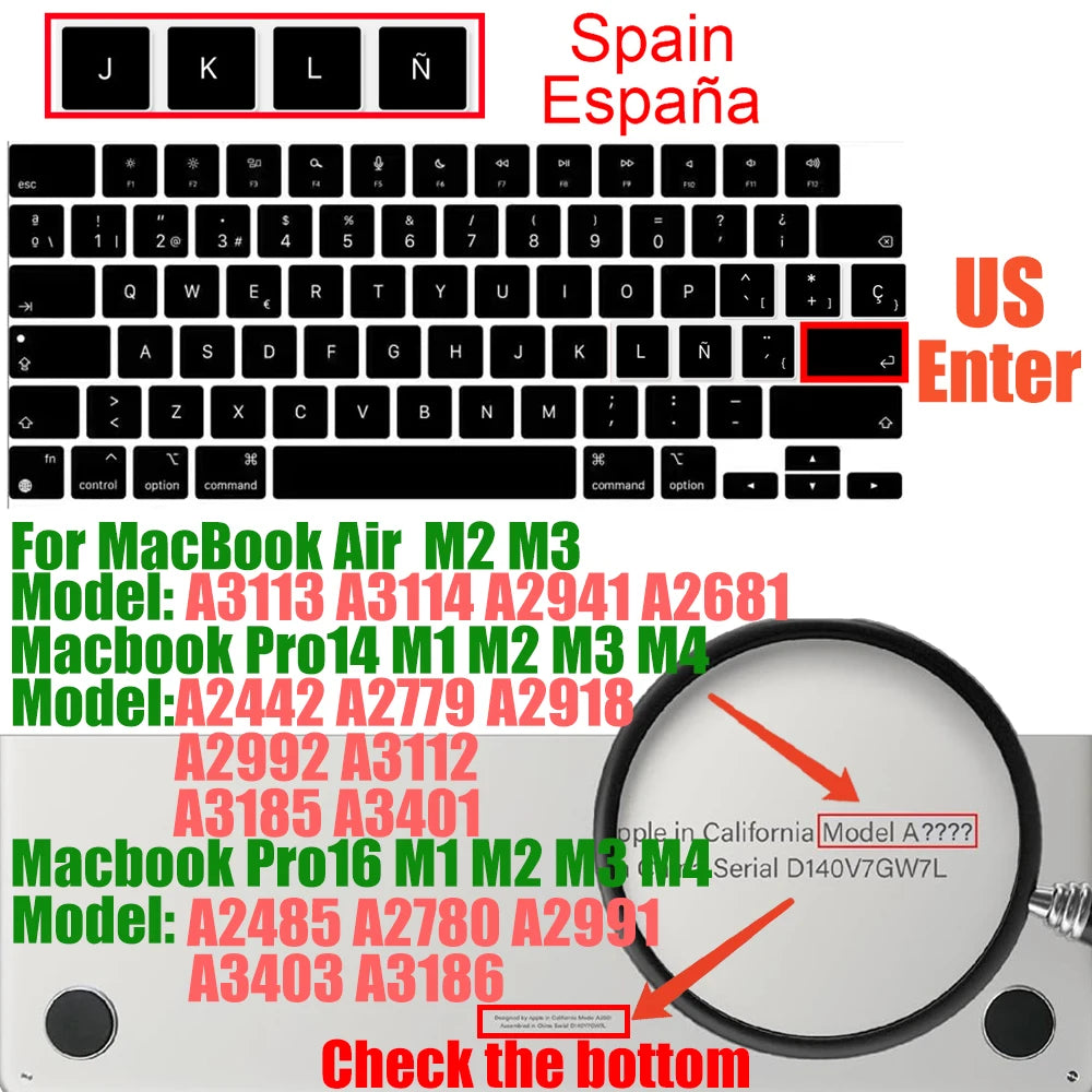 Keyboard Cover for MacBook Pro/Air 2022–2024 M1–M4 Chip 14–16 Inch