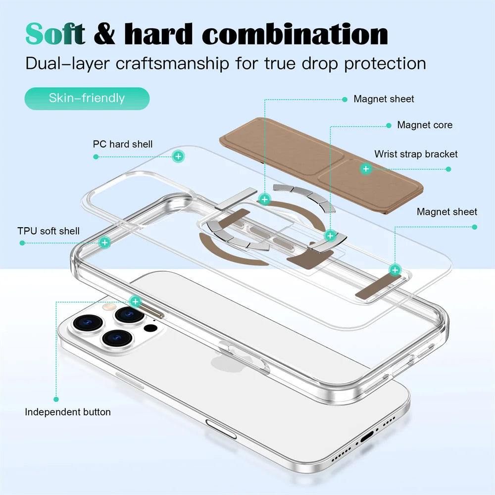 Luxury Folding Wristband Stand Magnetic Case for iPhone 12-16 Pro Max