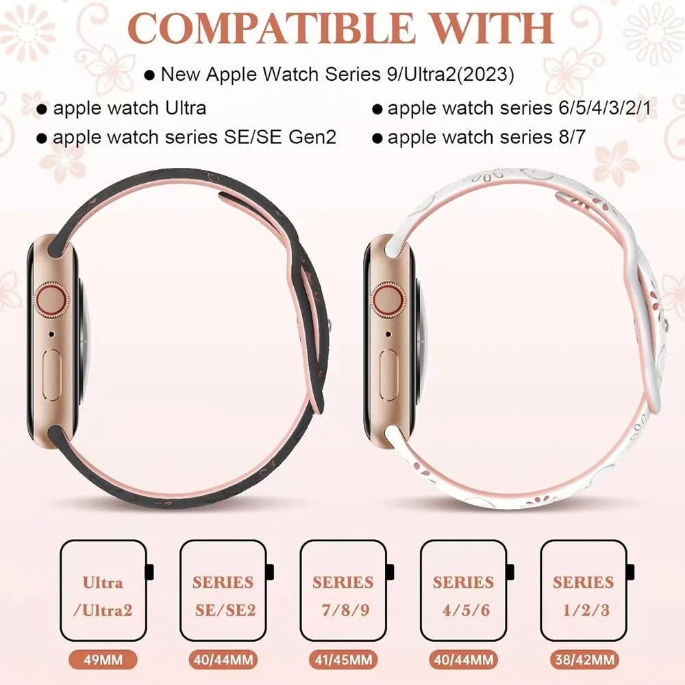 Engraved Silicone Band for Apple Watch Ultra SE 9 8 7 6 – Women’s Strap