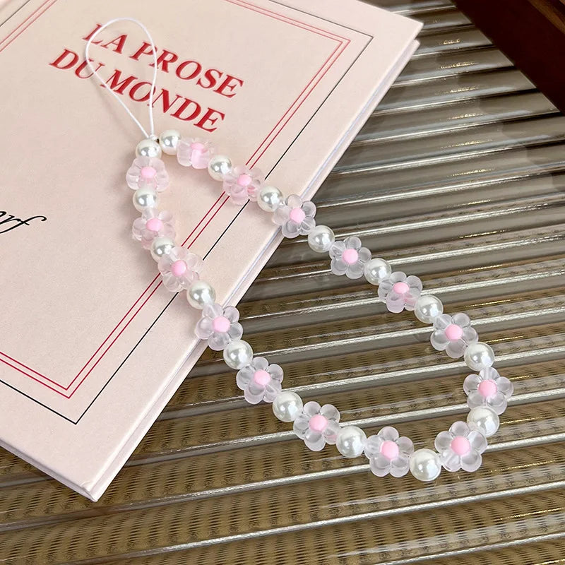 Colorful Resin Flower Phone Charm – Pearl Bead Strap for Any Case