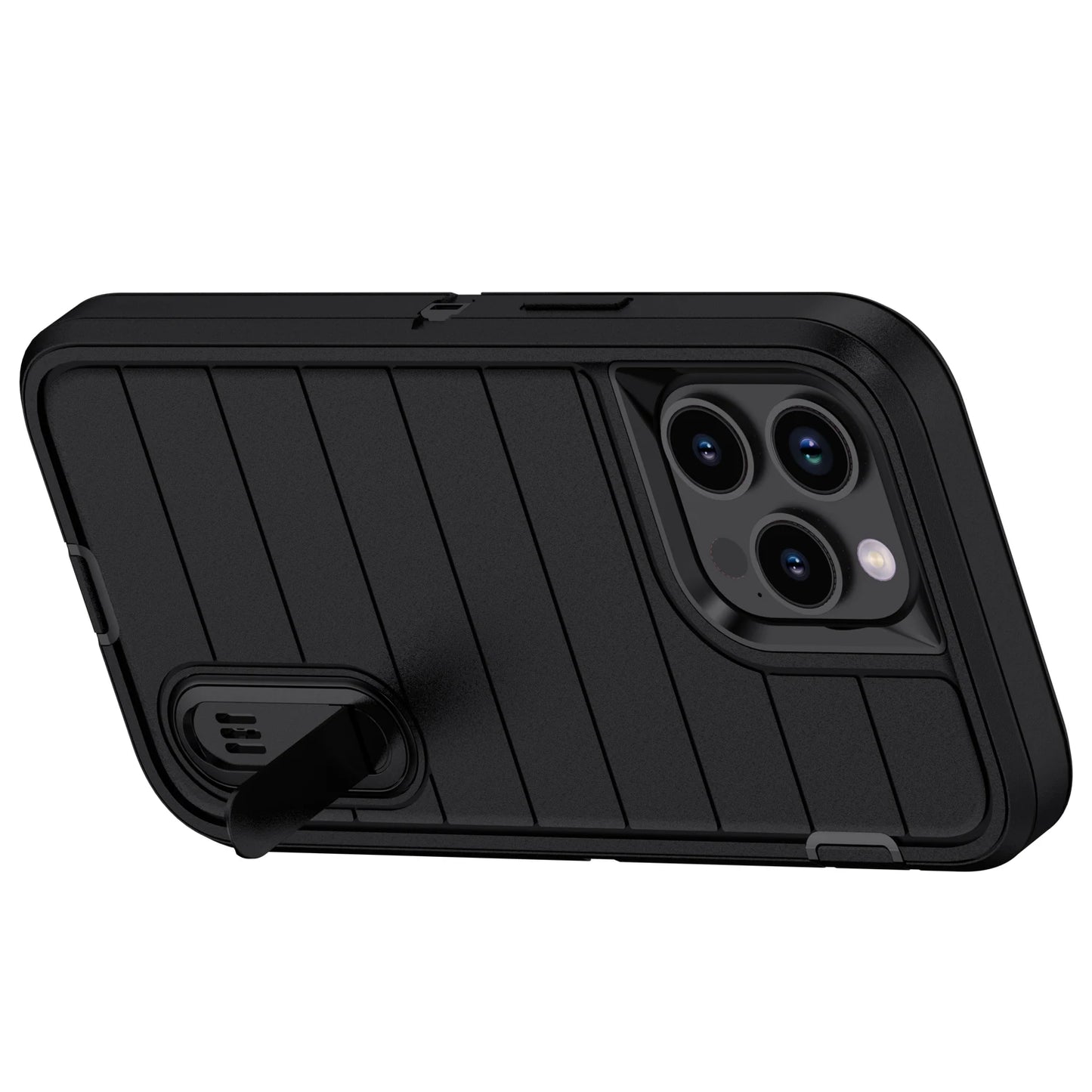 Heavy Duty 3-Layer Kickstand Case for iPhone 14/14 Plus/14 Pro/14 Pro Max – Black