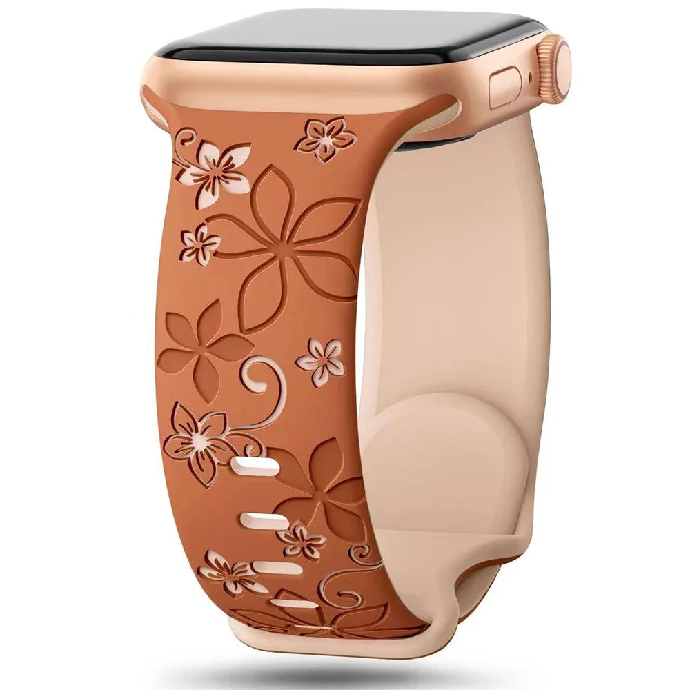 Engraved Silicone Band for Apple Watch Ultra SE 9 8 7 6 – Women’s Strap