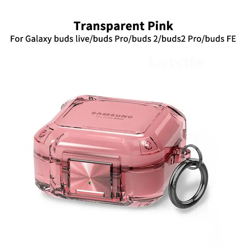 Secure Lock Case for Galaxy Buds Pro/2/Live/FE – Clear Cover with Hook