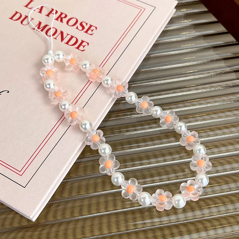 Colorful Resin Flower Phone Charm – Pearl Bead Strap for Any Case