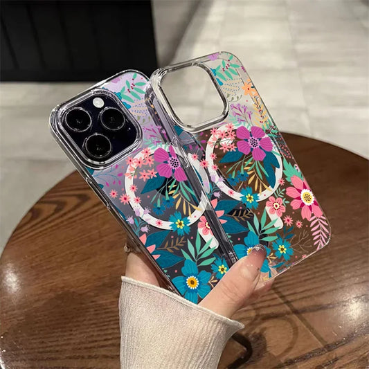 Colorful Floral MagSafe Clear Case for iPhone 11–16 Pro Max SE2/7/8 Plus
