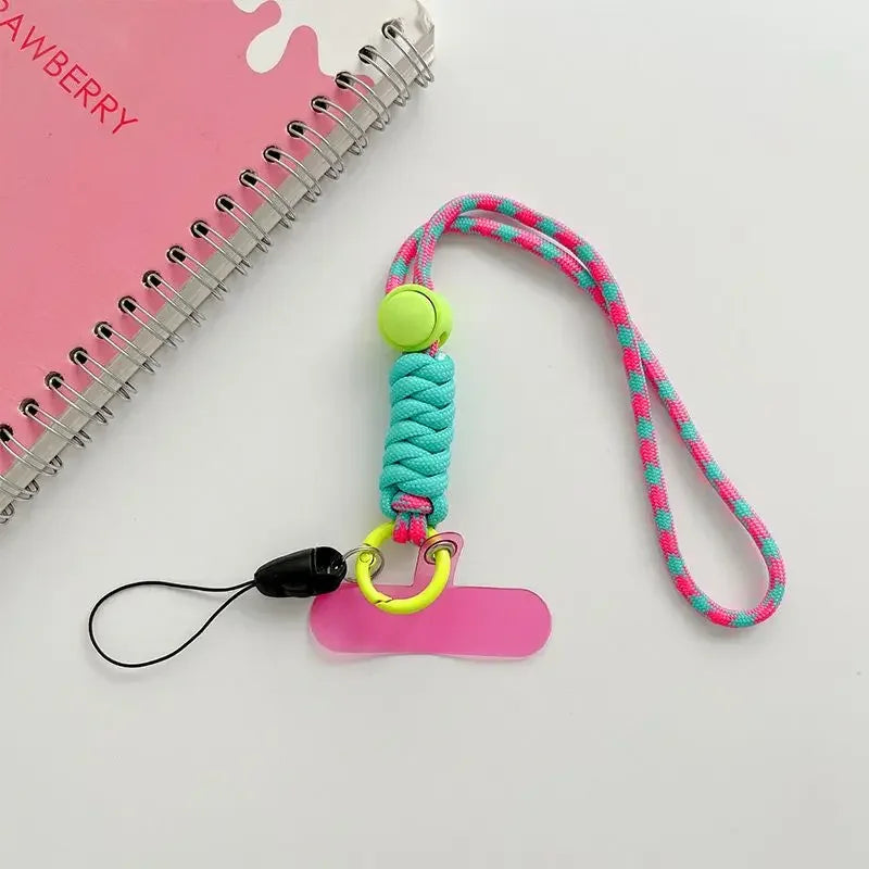 Universal Braided Phone Lanyard with Patch – Wrist Strap & Keychain Cord