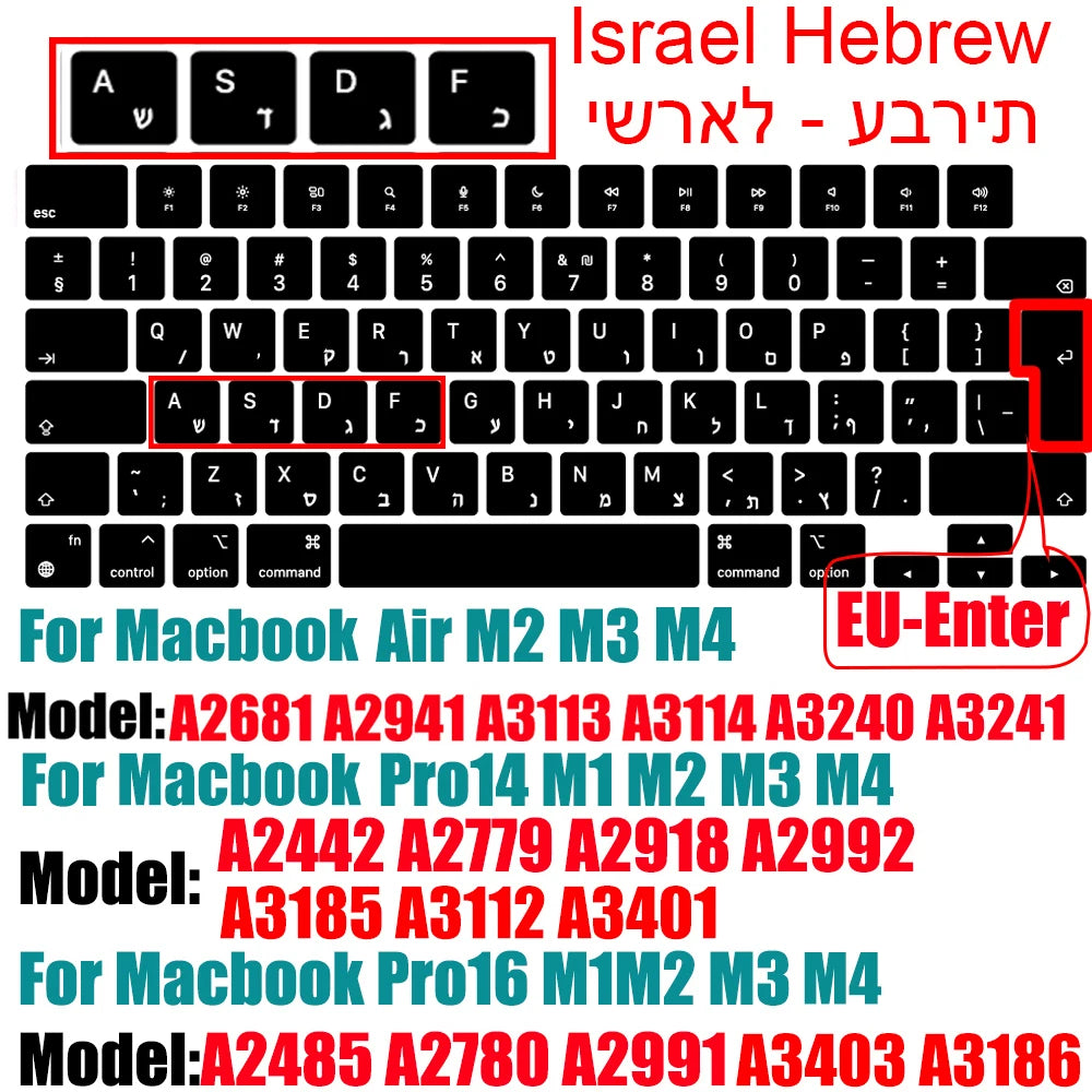 Keyboard Cover for MacBook Air/Pro M1 M2 M3 13.6" 14" 16" with Touch ID