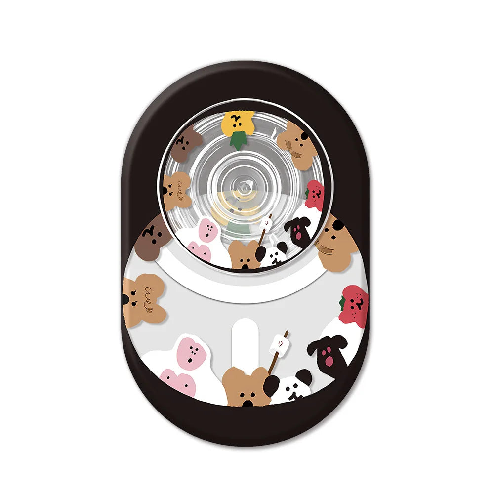 Magnetic Pop Socket Cartoon Bear Phone Holder with Wireless Charging Support