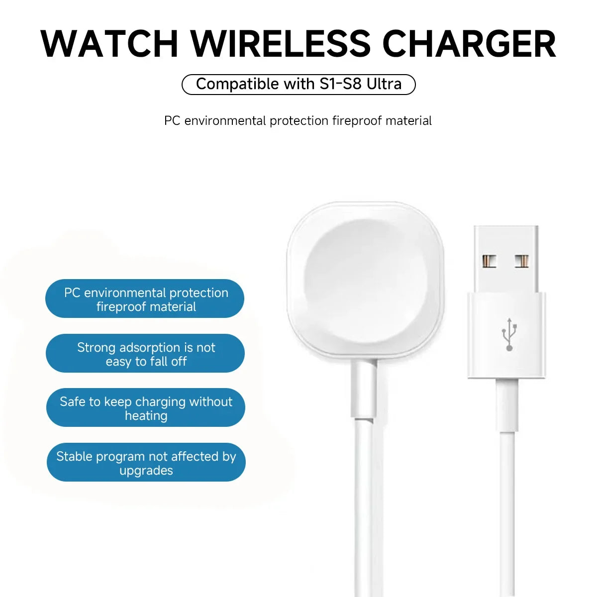 Magnetic USB-A Fast Charger for Apple Watch Series 9–2, SE, Ultra