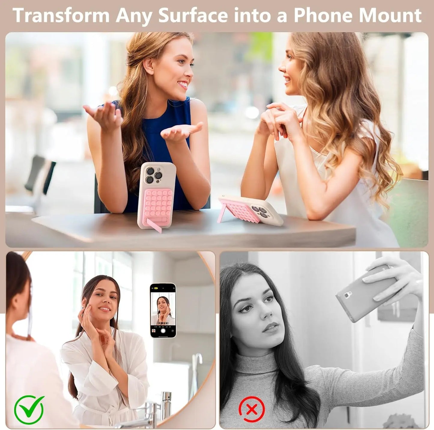 Foldable Silicone Suction Phone Holder for Mirror & Shower