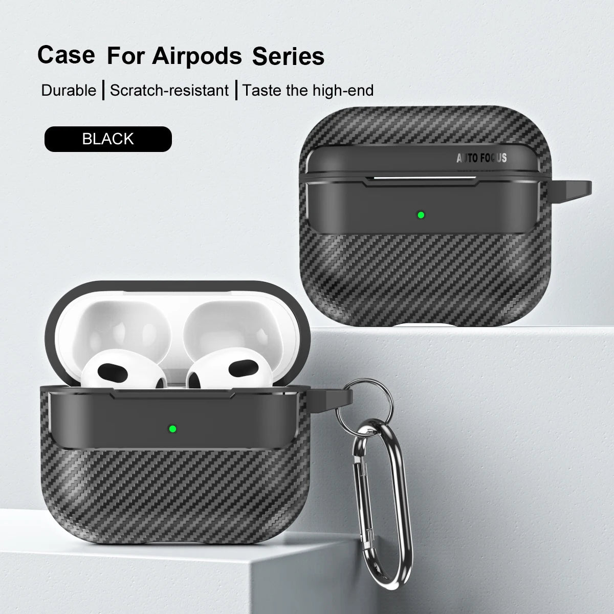 Waterproof Carbon Fiber Silicone Case for AirPods Pro 2 & 3 – Shockproof & Hook
