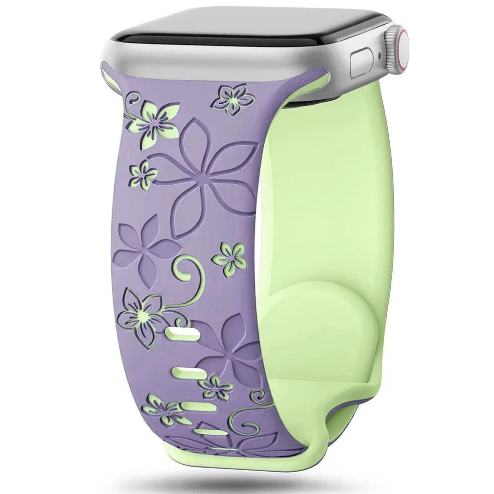 Engraved Silicone Band for Apple Watch Ultra SE 9 8 7 6 – Women’s Strap