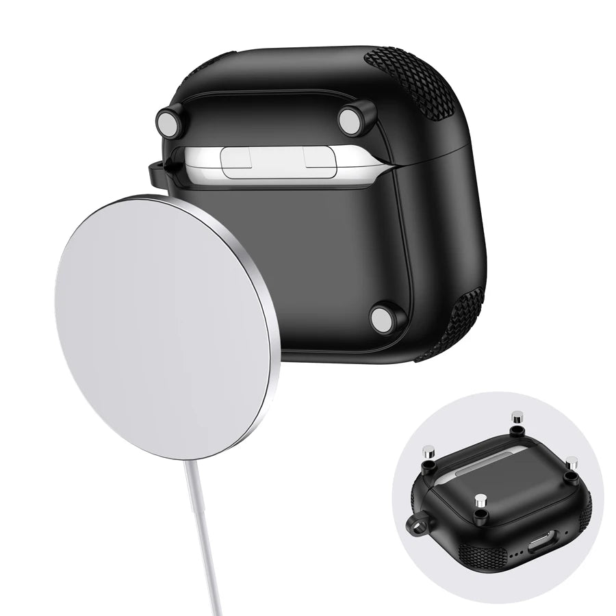 Armor Locking Earphone Case for AirPods 2/3/Pro/4 with Purple Stripes