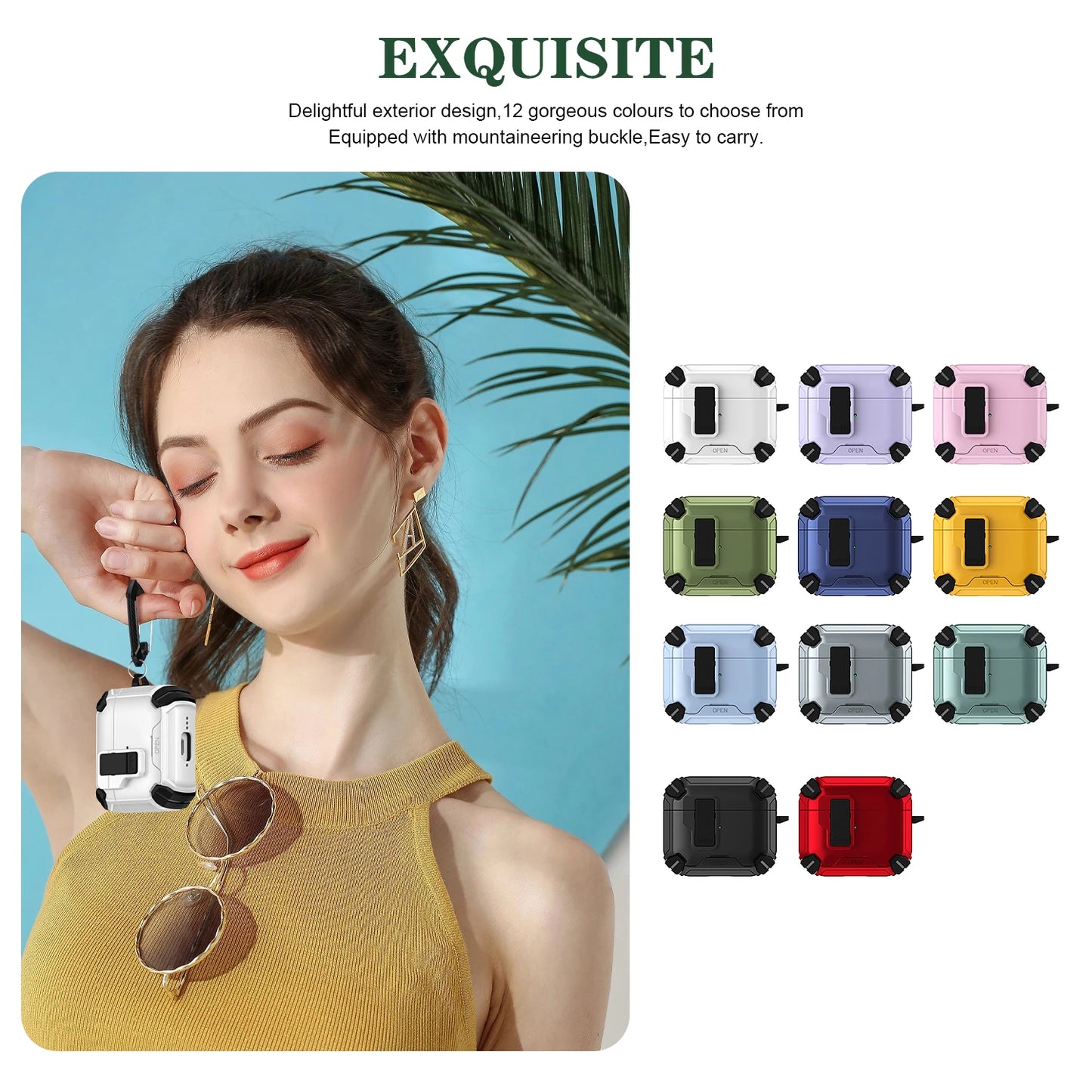Secure Lock Shockproof Case for AirPods 1/2/3/4 Pro with Hook & Holder