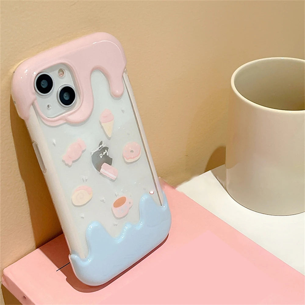 Korean Cute Ice Cream Donut Ring Holder Stand Case for iPhone 11, 12, 13, 14 Pro Max