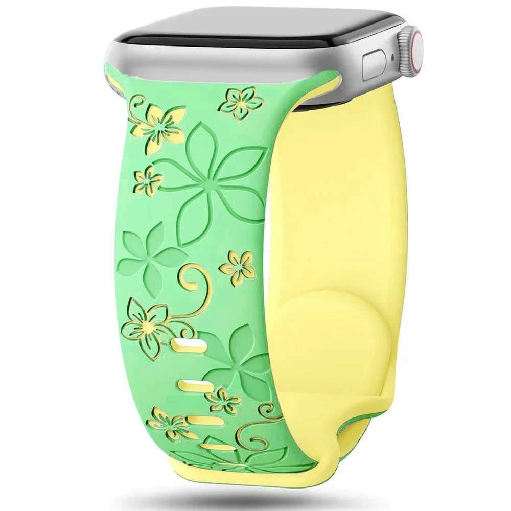 Engraved Silicone Band for Apple Watch Ultra SE 9 8 7 6 – Women’s Strap