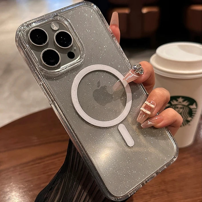 Bling MagSafe Glitter Case for iPhone 11–15 Pro Max – Clear Acrylic Cover