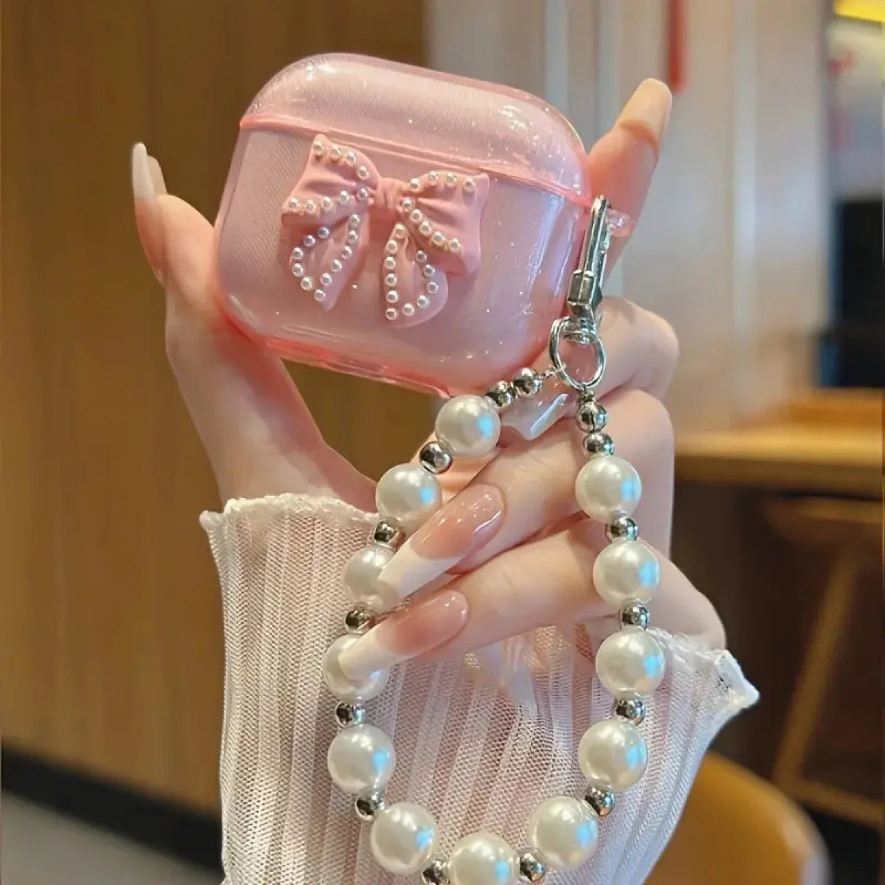 Glitter Bow TPU Case for AirPods Pro/Pro 2/3/4 with Crystal Pendant