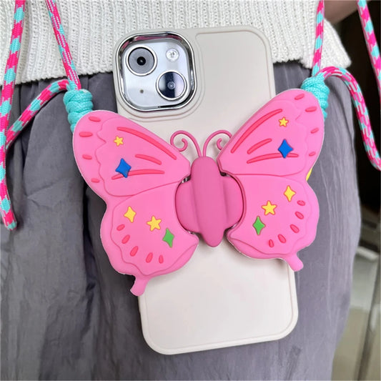 Y2K Butterfly Star Silicone Phone Lanyard Strap Bracelet for Girls