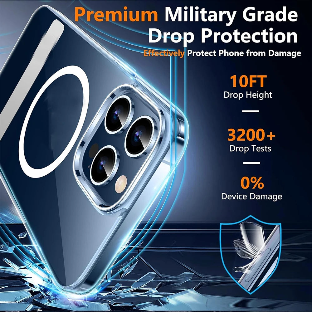 Clear Magnetic iPhone Case with Metal Kickstand – Shockproof Back Cover