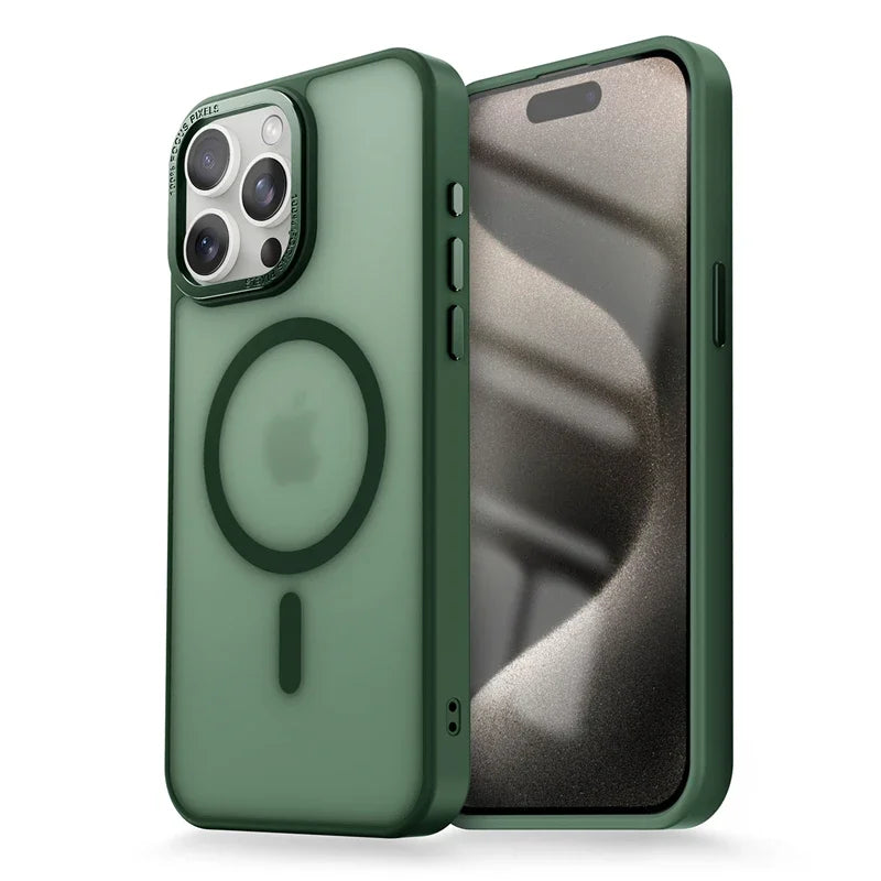 Matte Transparent MagSafe Case with Metal Lens Ring for iPhone 14 Pro Max/Plus