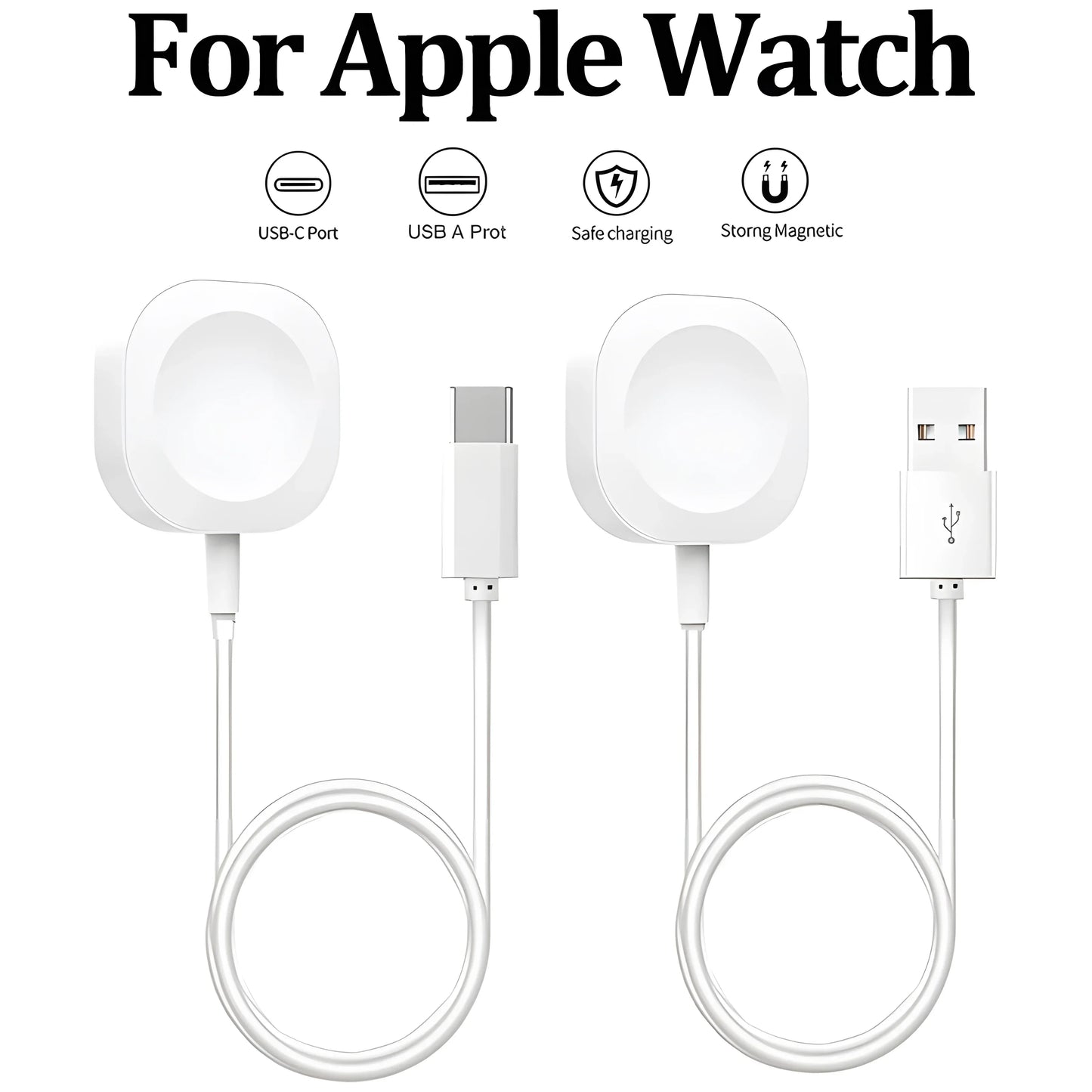 Magnetic USB-A Fast Charger for Apple Watch Series 9–2, SE, Ultra