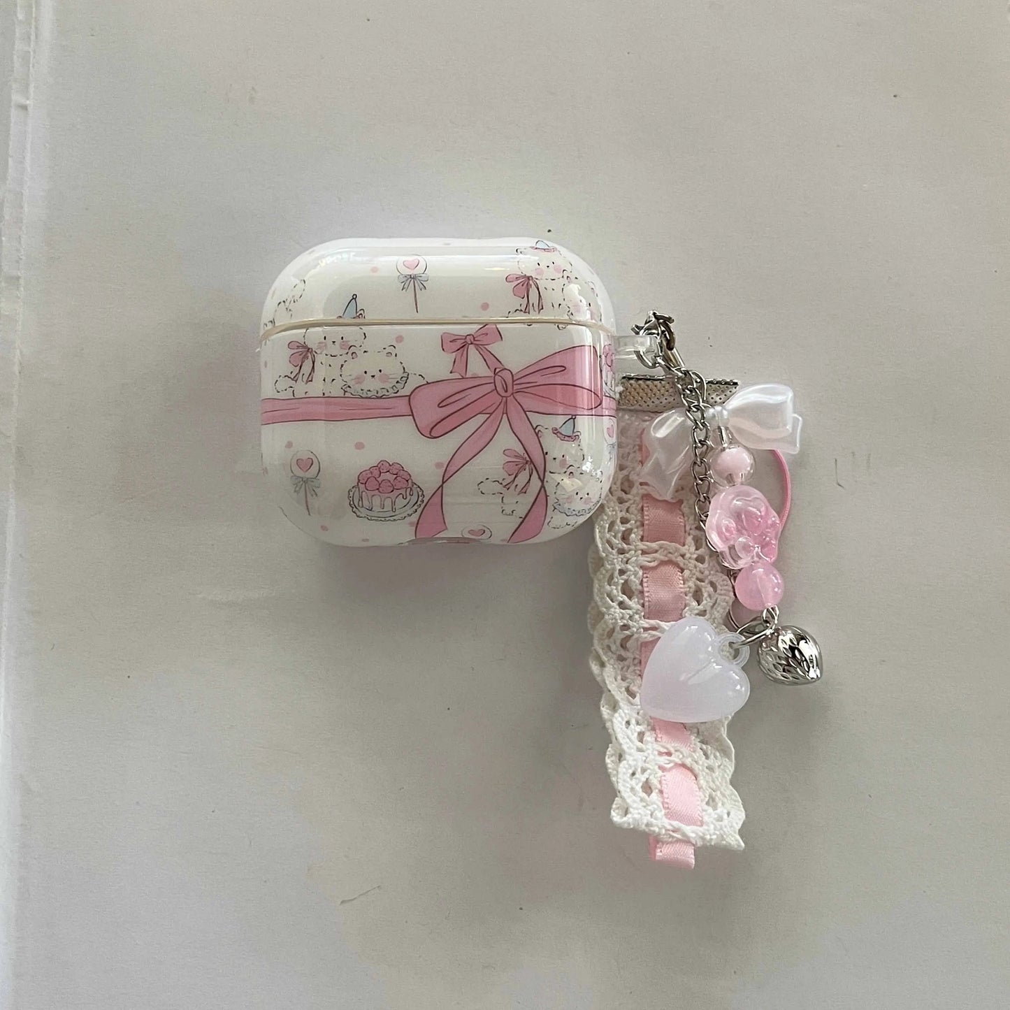 Pink Bow Crystal Pendant Cat Case for AirPods 1 3 Pro 2 2nd 4 Gen