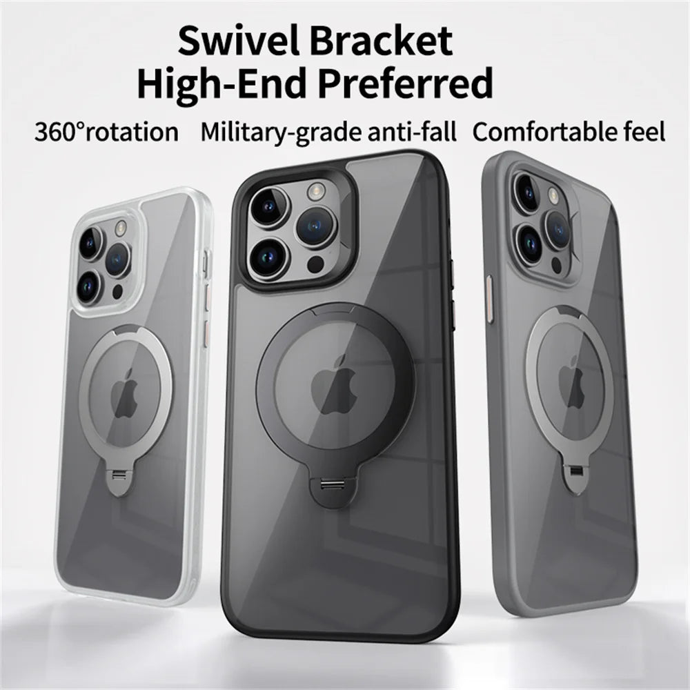 Clear Magnetic iPhone Case with Rotating Folding Stand β 12 to 16 Pro Max