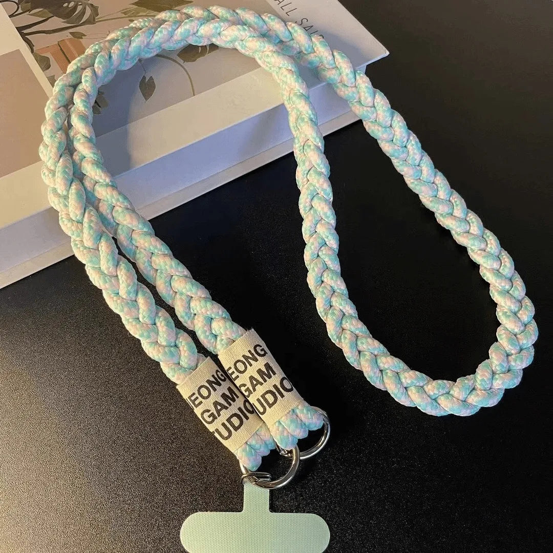 Braided Crossbody Phone Lanyard Strap with Pendant – Women’s Shoulder Cord