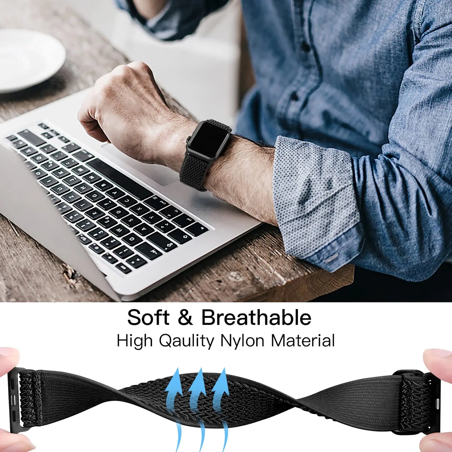 Stretchy Nylon Band for Apple Watch Ultra 2 SE Series 9–1 – Soft & Comfortable