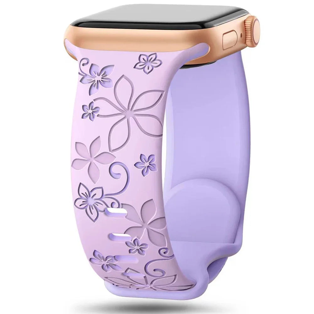 Engraved Silicone Band for Apple Watch Ultra SE 9 8 7 6 – Women’s Strap