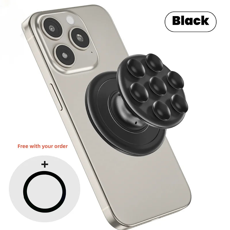 Magnetic Silicone Suction Cup Phone Grip for iPhone Samsung MagSafe Stand