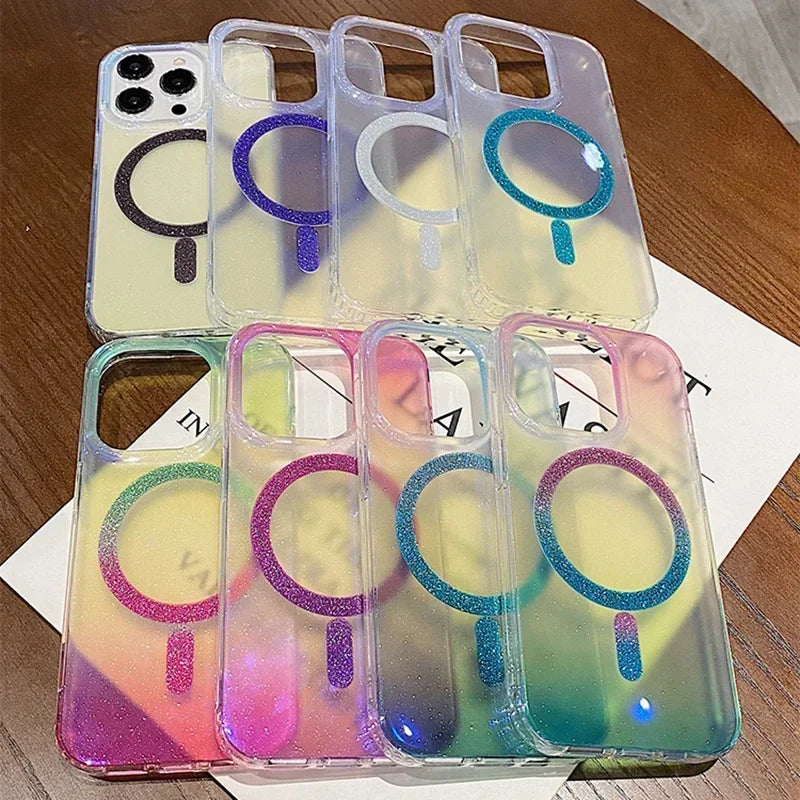 Aurora Glitter MagSafe Case for iPhone 15/16 Pro Max – Gradient Acrylic