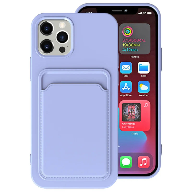 Frosted TPU Soft Phone Case with Card Pocket for iPhone 11 Pro Max / 13 Plus / 12 Mini
