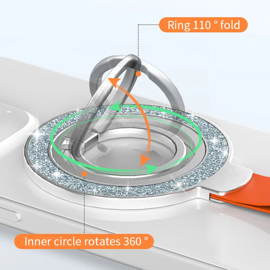 Glitter MagSafe Phone Holder for iPhone 12–16 – Ring & Stand Mount