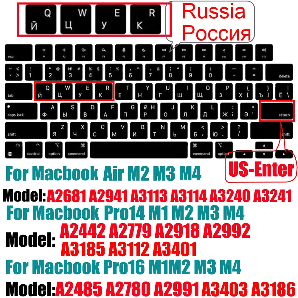 Keyboard Cover for MacBook Air/Pro M1 M2 M3 13.6" 14" 16" with Touch ID
