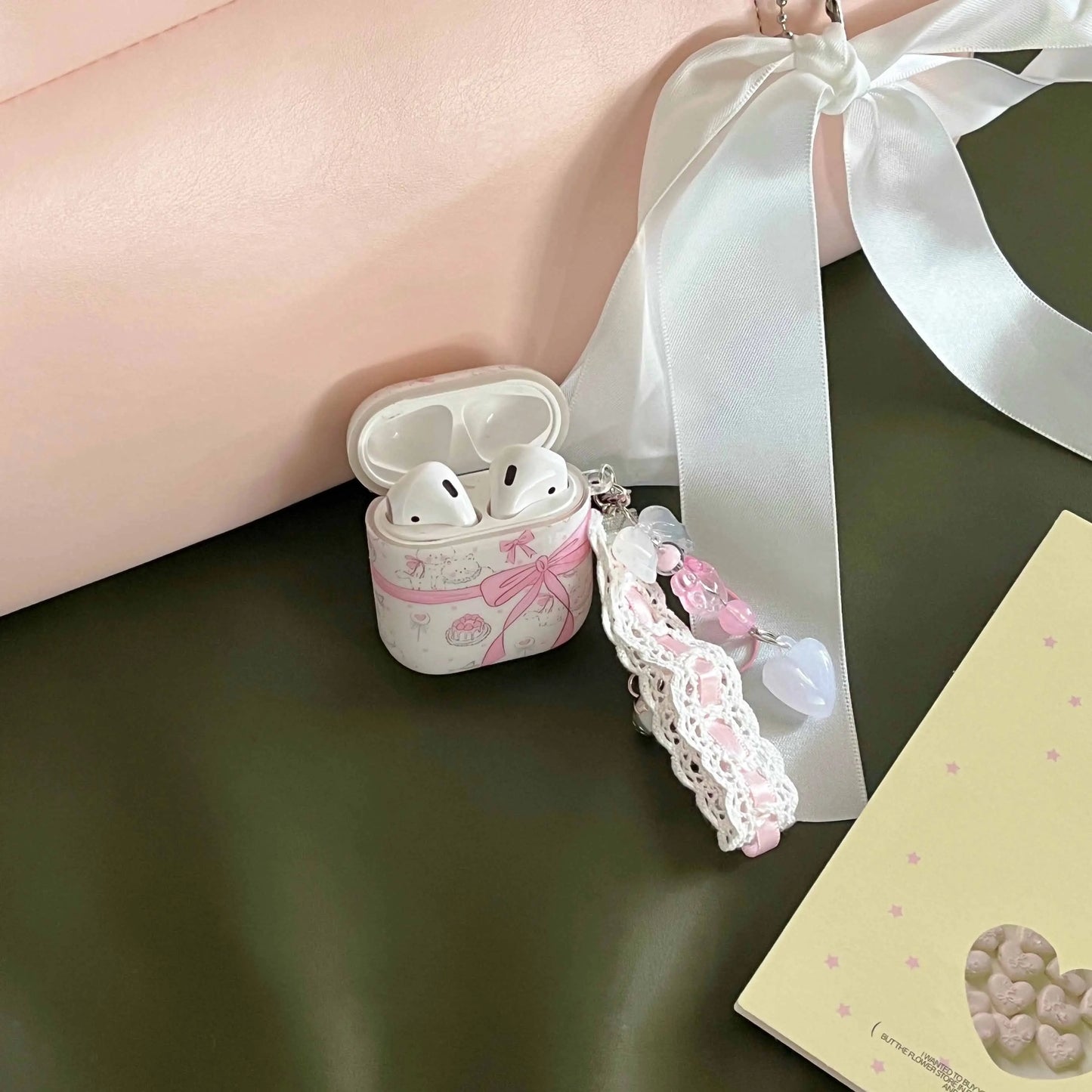 Pink Bow Crystal Pendant Cat Case for AirPods 1 3 Pro 2 2nd 4 Gen