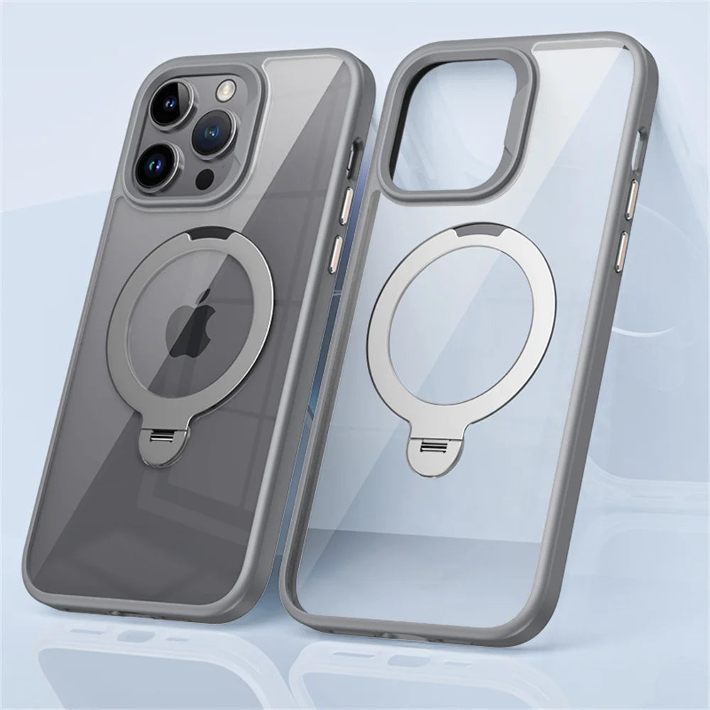 Clear Magnetic iPhone Case with Rotating Folding Stand β 12 to 16 Pro Max