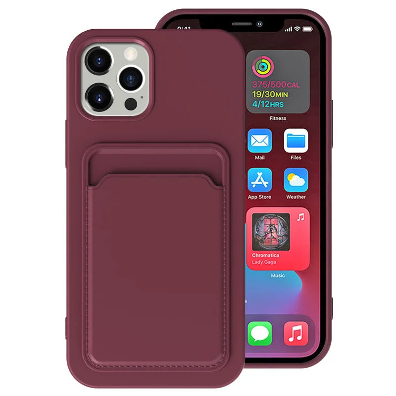 Frosted TPU Soft Phone Case with Card Pocket for iPhone 16 Pro Max / 15 Plus / 14 Mini