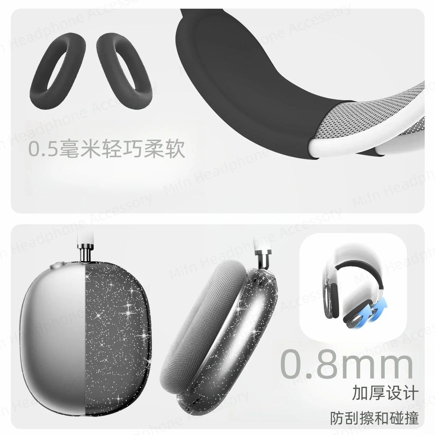 3D Transparent Glitter Case for AirPods Max – Shock & Dust Protection