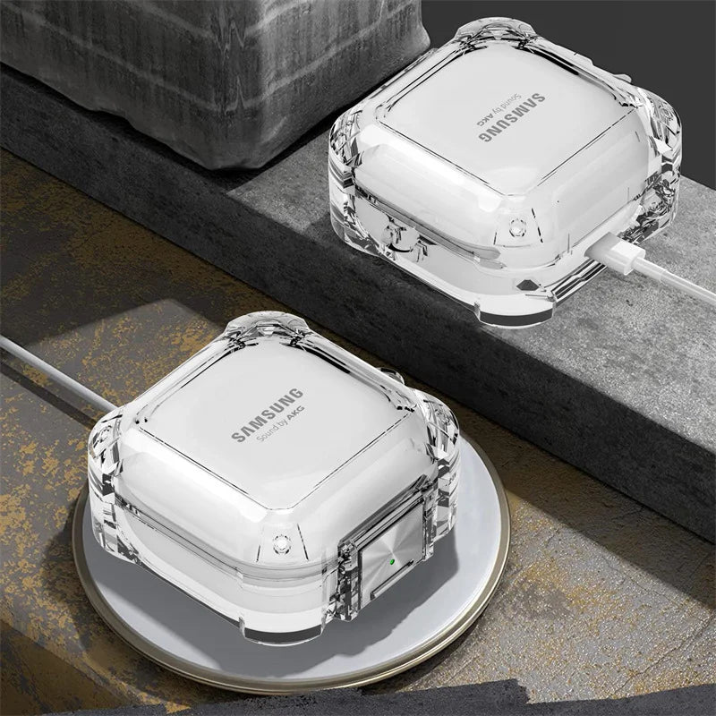 Secure Lock Case for Galaxy Buds Pro/2/Live/FE – Clear Cover with Hook