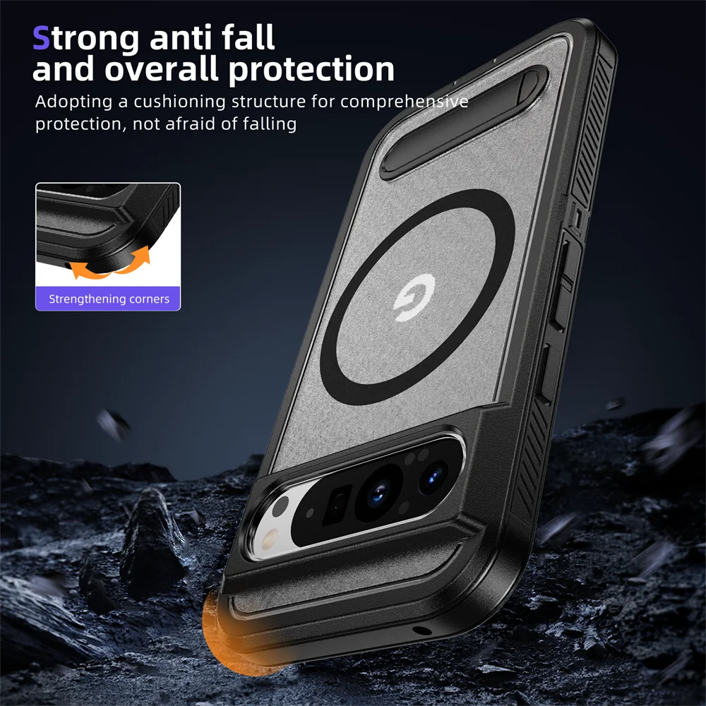 Magnetic Armor Stand Case for Google Pixel 9/8 Pro XL 8A Shockproof Cover
