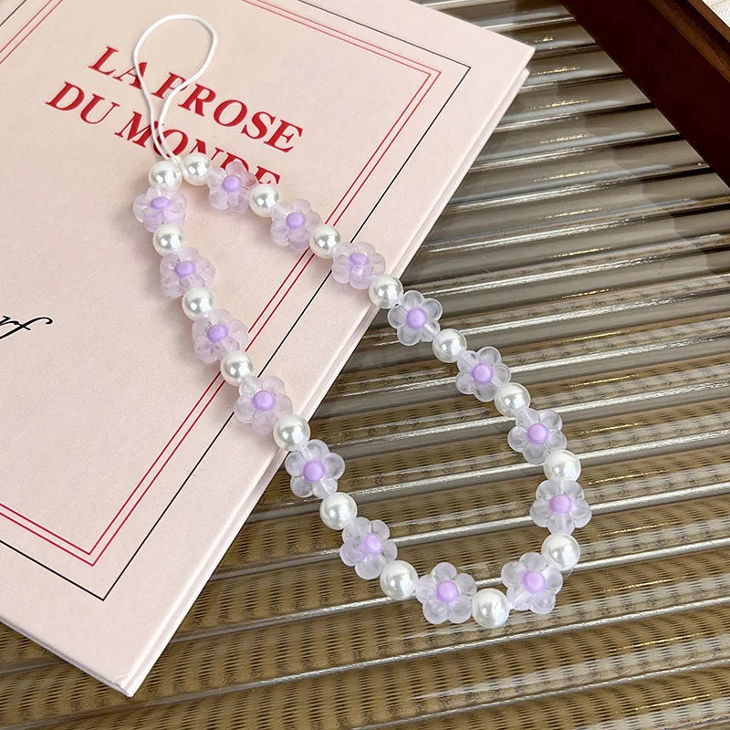 Colorful Resin Flower Phone Charm – Pearl Bead Strap for Any Case
