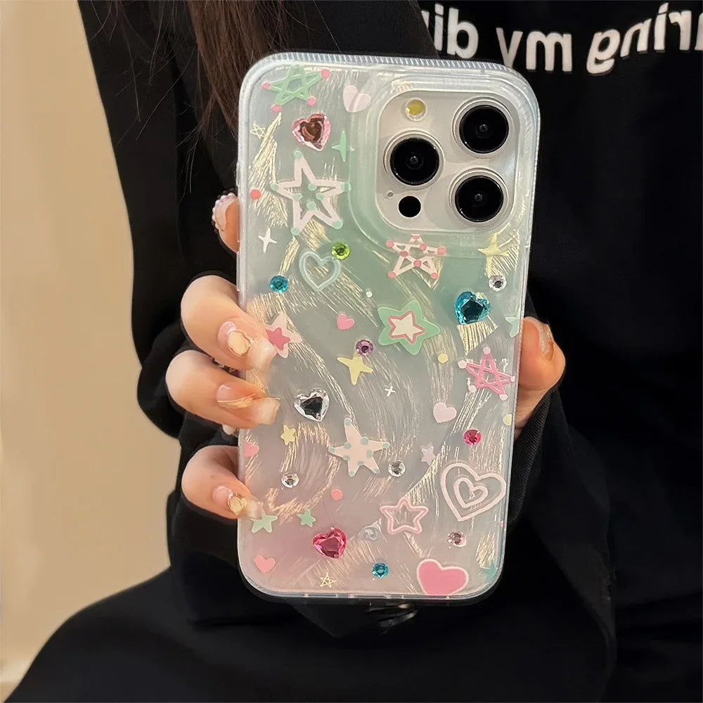 Colorful Stars Glitter Phone Case for iPhone 11–16 Pro Max – Cute & Shockproof