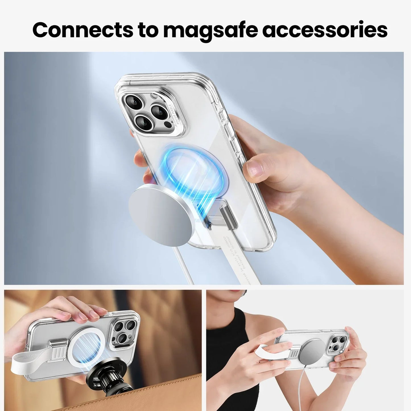 Transparent Case for iPhone 16 15 Pro Max with Lanyard & 360° Stand