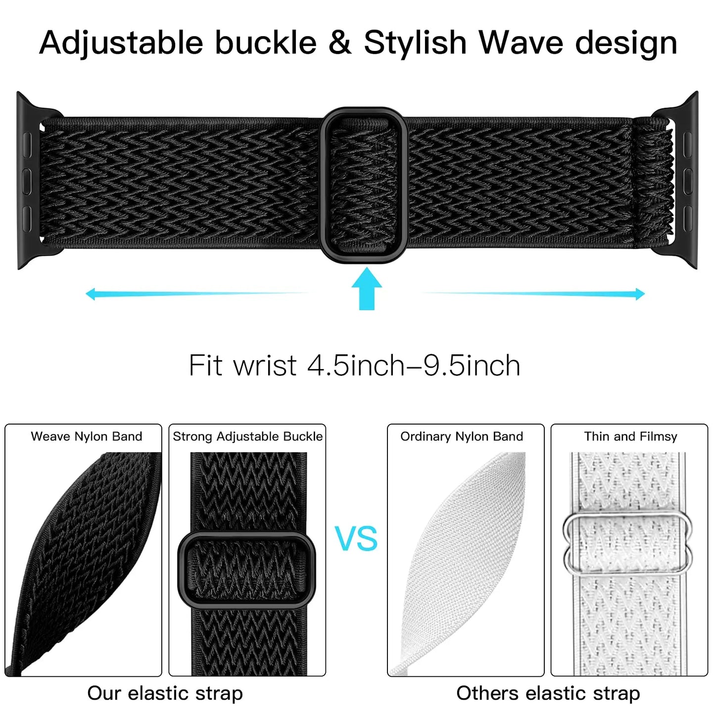 Stretchy Nylon Band for Apple Watch Ultra 2 SE Series 9–1 – Soft & Comfortable